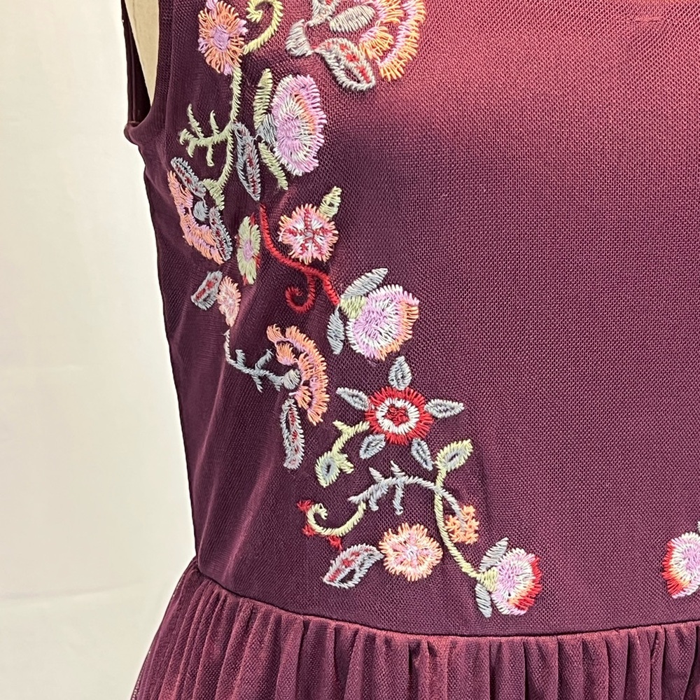 Woodland wildflower embroidered floral midi dress sheer earthy burgundy wine y2k - Picture 7 of 14